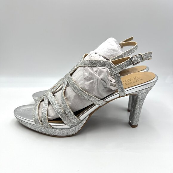 Naturalizer Womens Size 10 10M‎ Baylor Silver Strappy Dress Sandals Heels Shoes - Picture 6 of 14